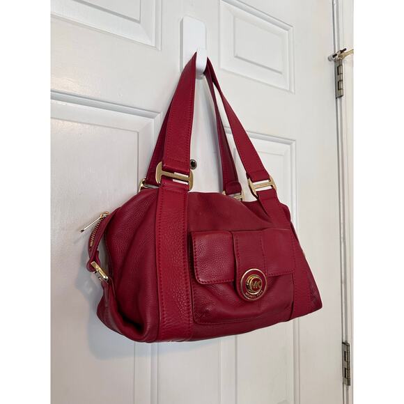 Michael Kors Bag Red Pebble Leather Top Handle Satchel Handbag - Picture 5 of 11